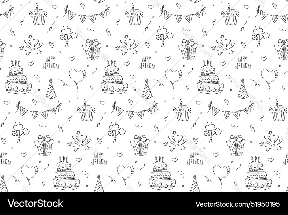 Happy birthday outline seamless pattern Happy birthday outline seamless pattern vector image