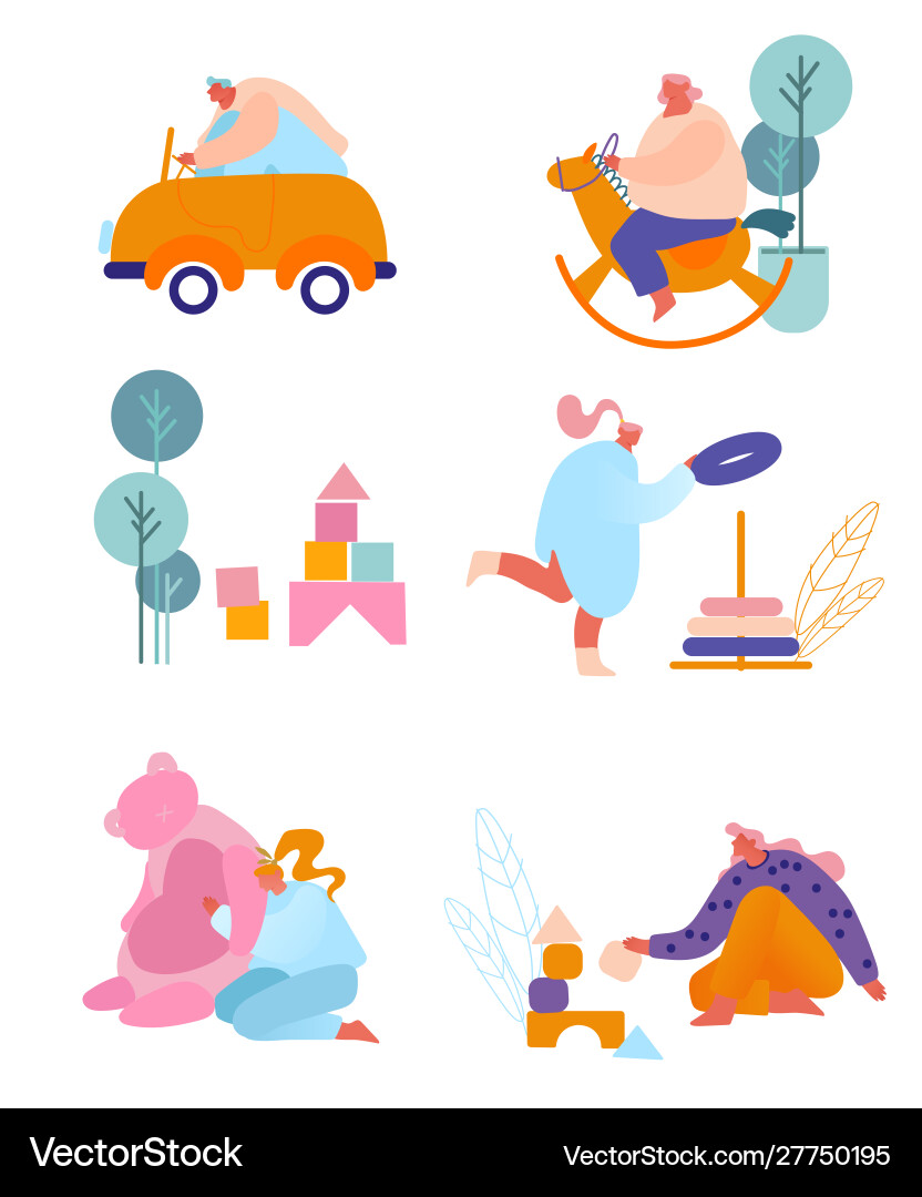 People with kids toys set tiny characters holding People with kids toys set tiny characters holding vector image