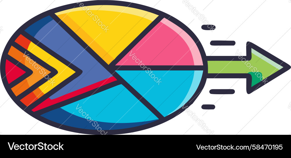 Progress Pie Chart with Directional Arrow Vector Image