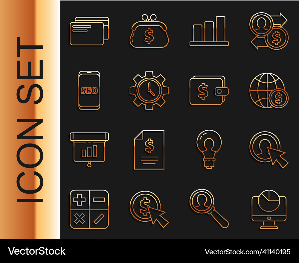 Set line computer monitor with graph chart user Set line computer monitor with graph chart user vector image