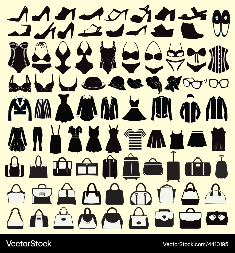Set of fashion woman clothing and accessories vector image