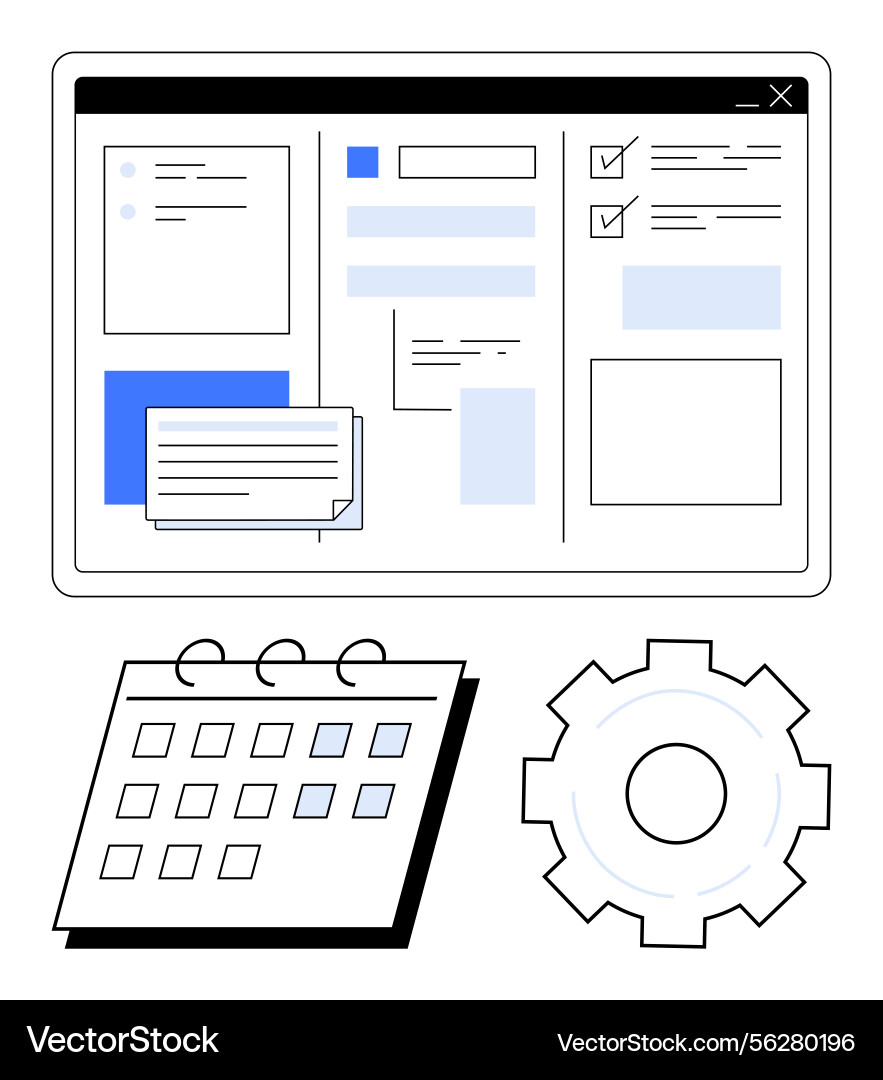 Digital workspace interface with calendar and gear Digital workspace interface with calendar and gear vector image