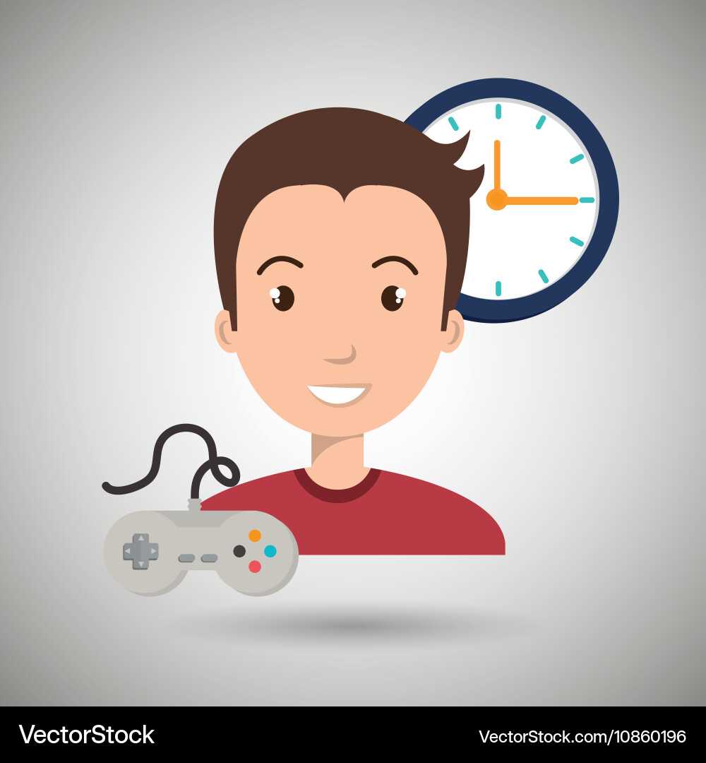 Man cartoon control game clock Vector Image