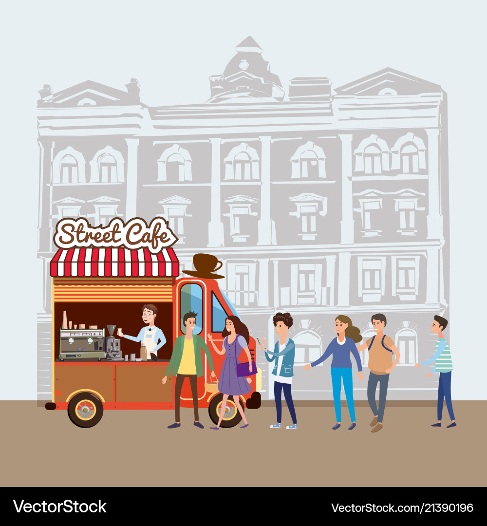 Mobile food van coffee truck barista Mobile food van coffee truck barista vector image