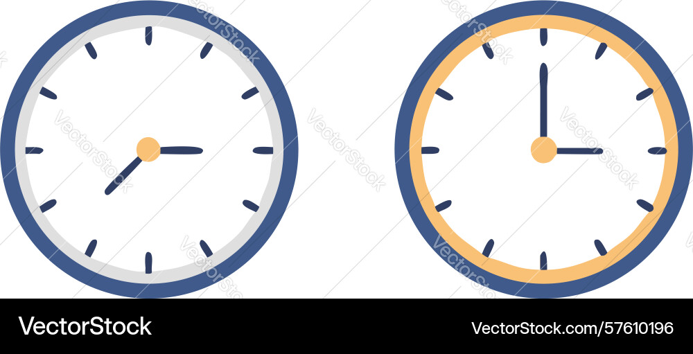 Pair of analog clocks showing different times vector image