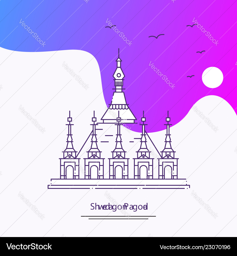 Travel shwedagon pagoda poster template purple Travel shwedagon pagoda poster template purple vector image