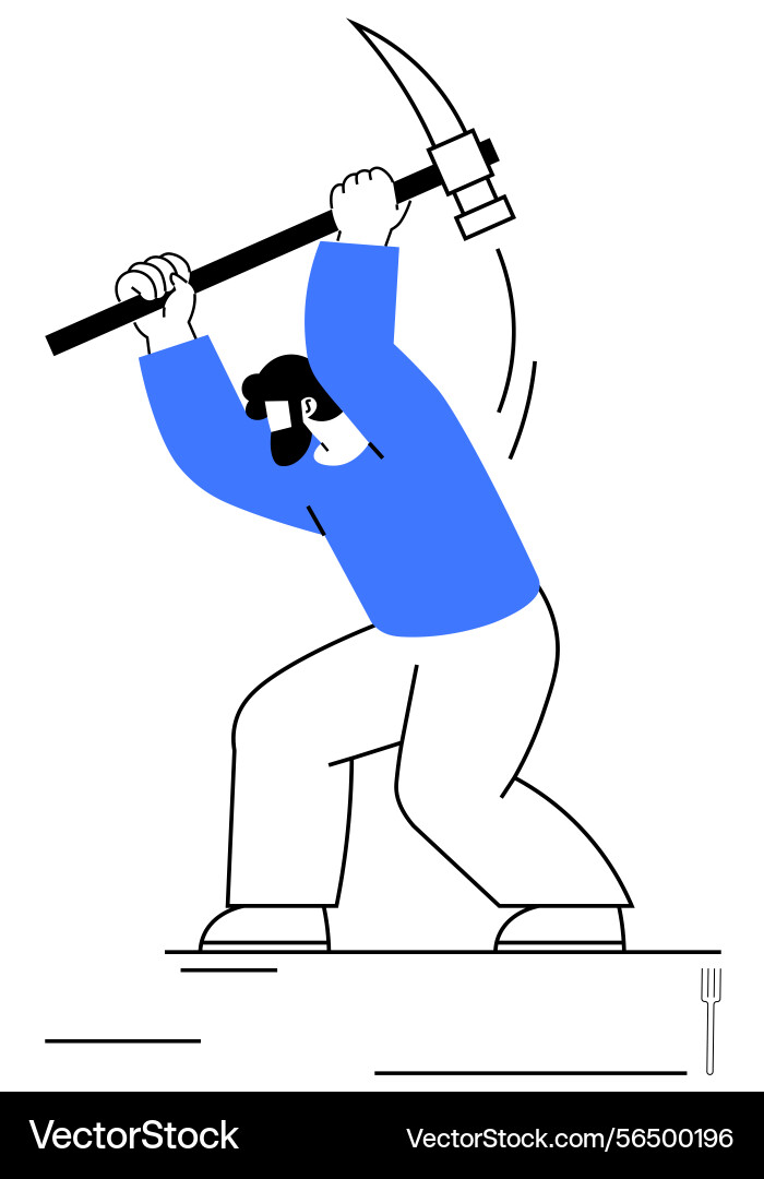 Worker in action swinging pickaxe for labor Worker in action swinging pickaxe for labor vector image