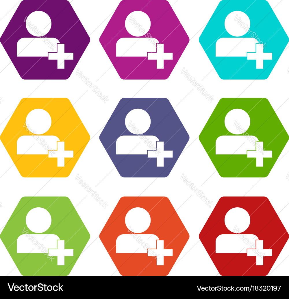 Add new user account icon set color hexahedron vector image