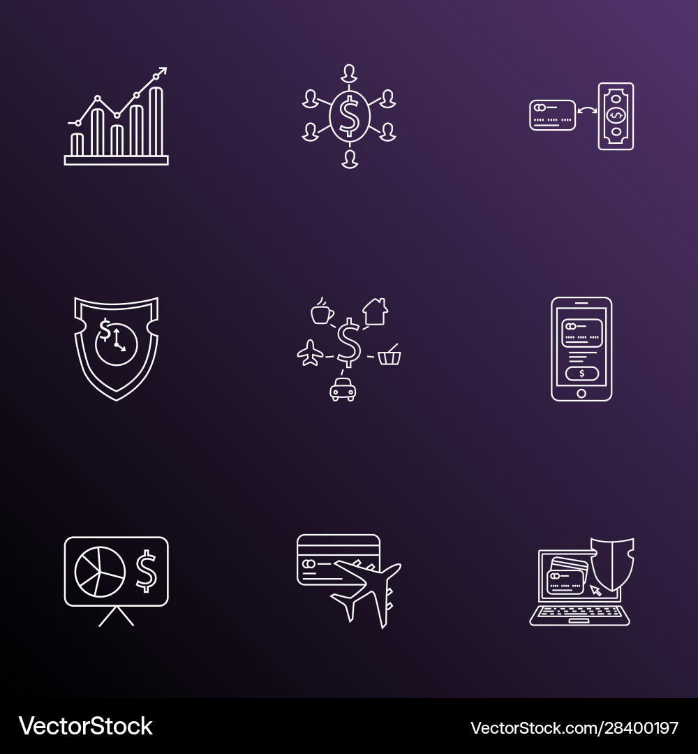 Commerce icons line style set with card mobile Vector Image