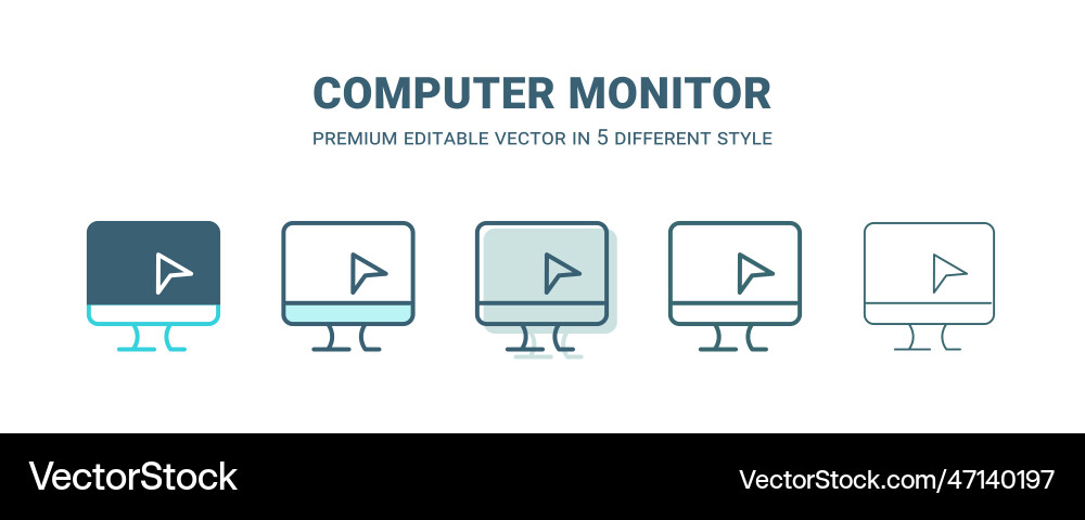 Computer monitor icon in 5 different style Computer monitor icon in 5 different style vector image