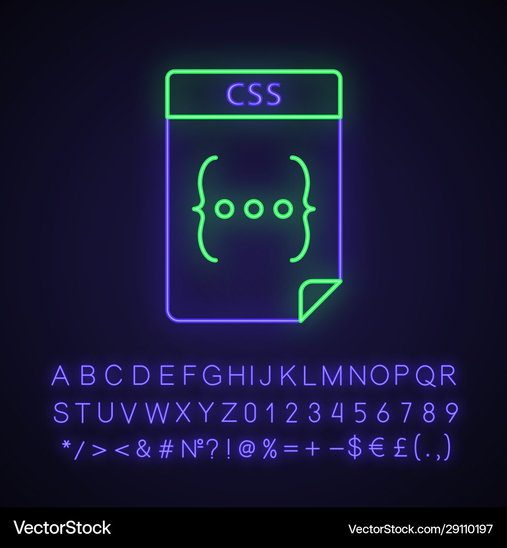 Css file neon light icon Css file neon light icon vector image