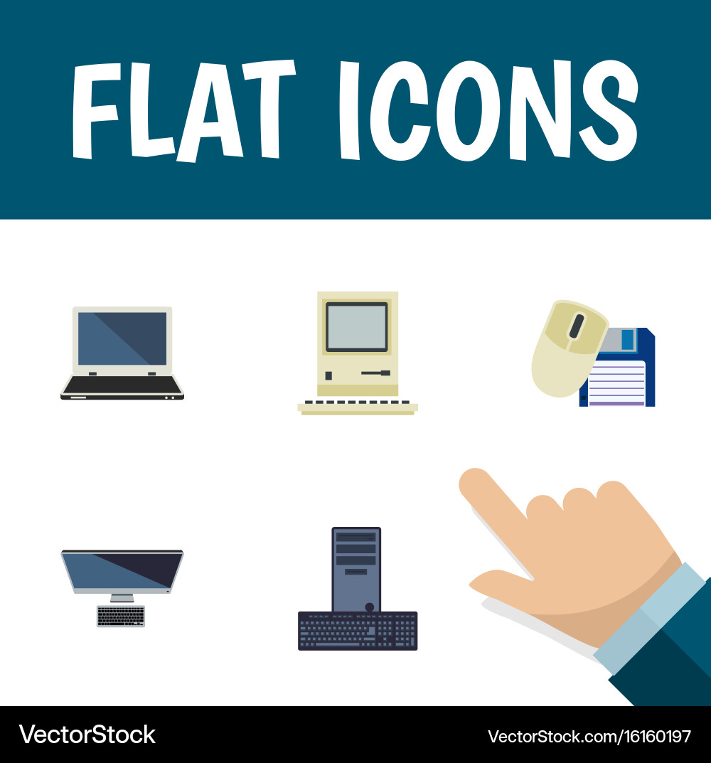 Flat icon laptop set of notebook computer mouse vector image