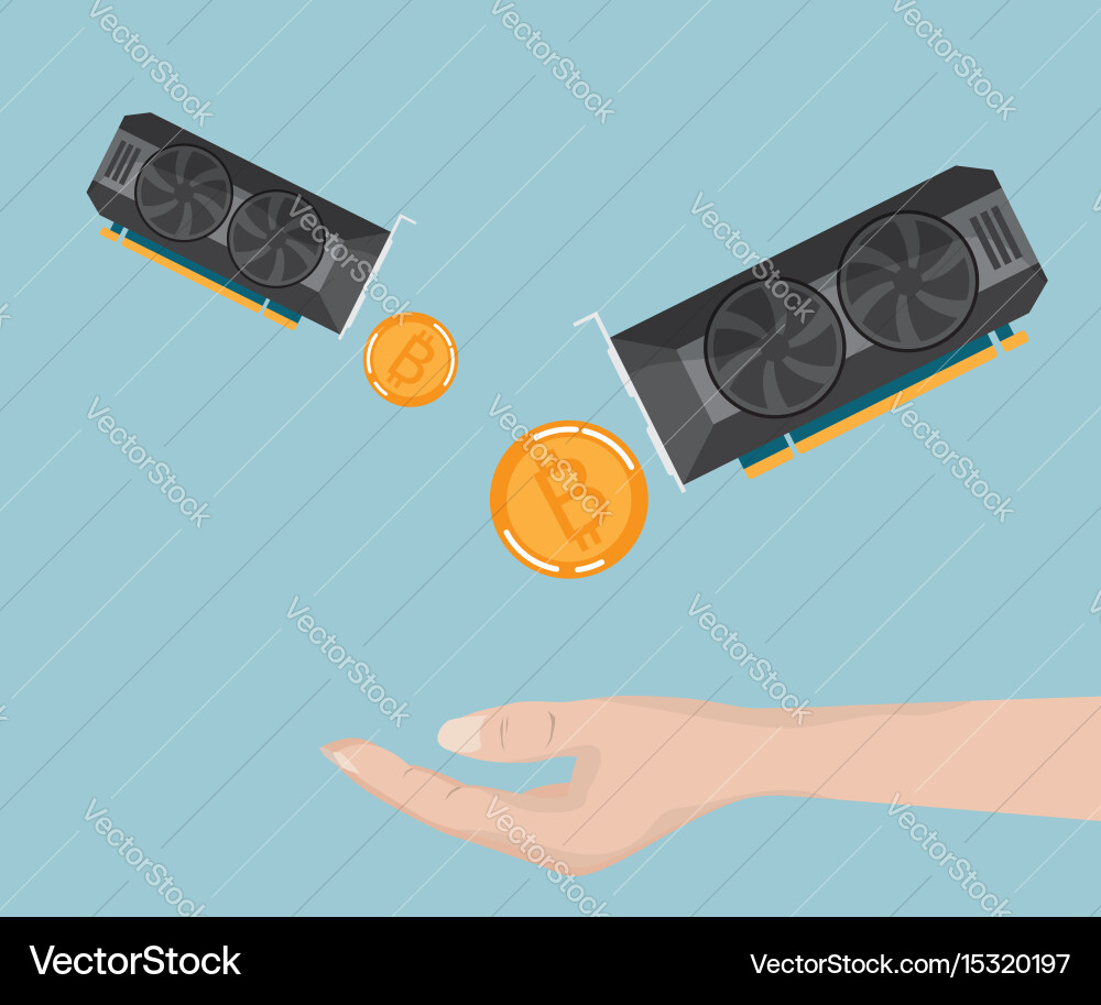Hand receive bitcoin ethereum from display card Vector Image