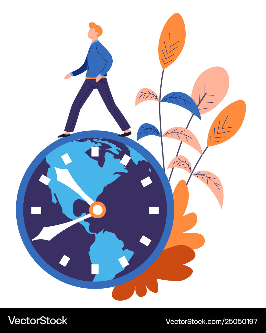 Man on Clock: Time Management & Deadlines vector image