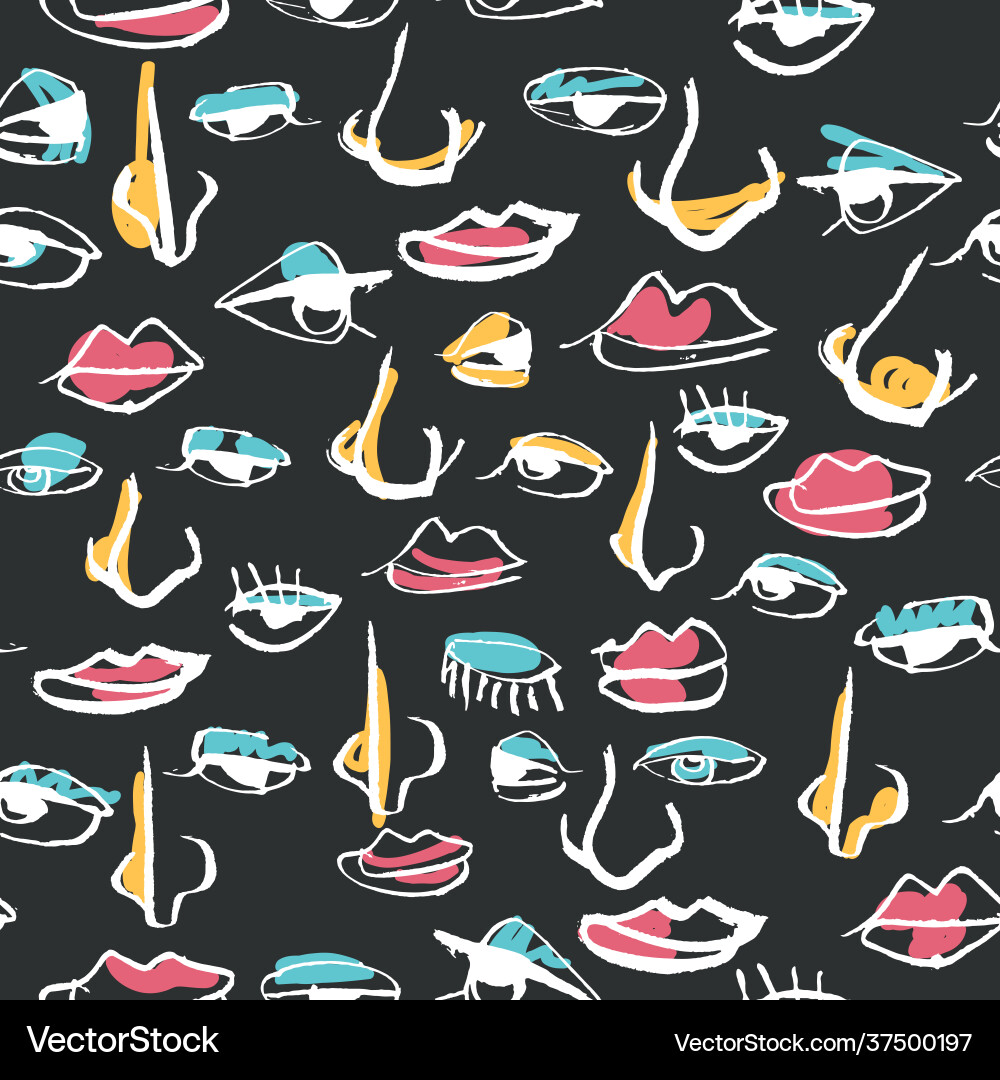 Many faces seamless pattern made up different Many faces seamless pattern made up different Vector Image