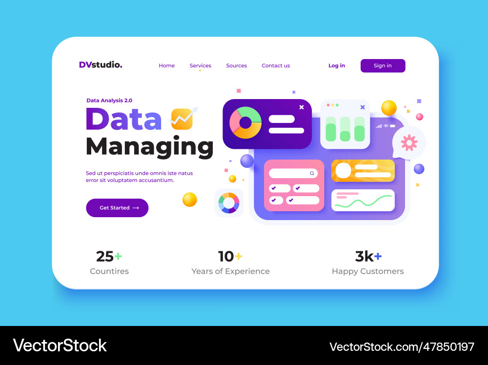 Modern 3d of light landing page data analysis Modern 3d of light landing page data analysis vector image