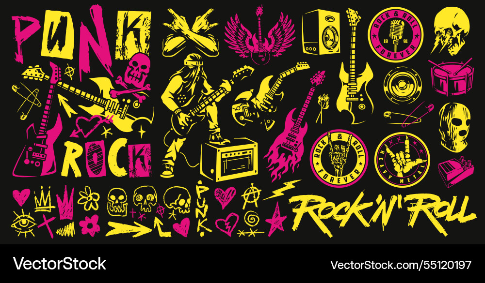 Punk rock design with instruments symbols Punk rock design with instruments symbols vector image