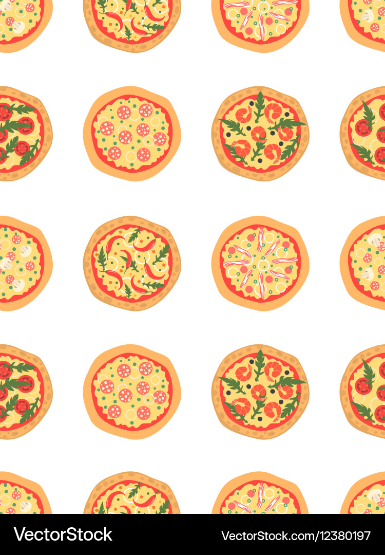 Seamless pattern with different pizza background vector image