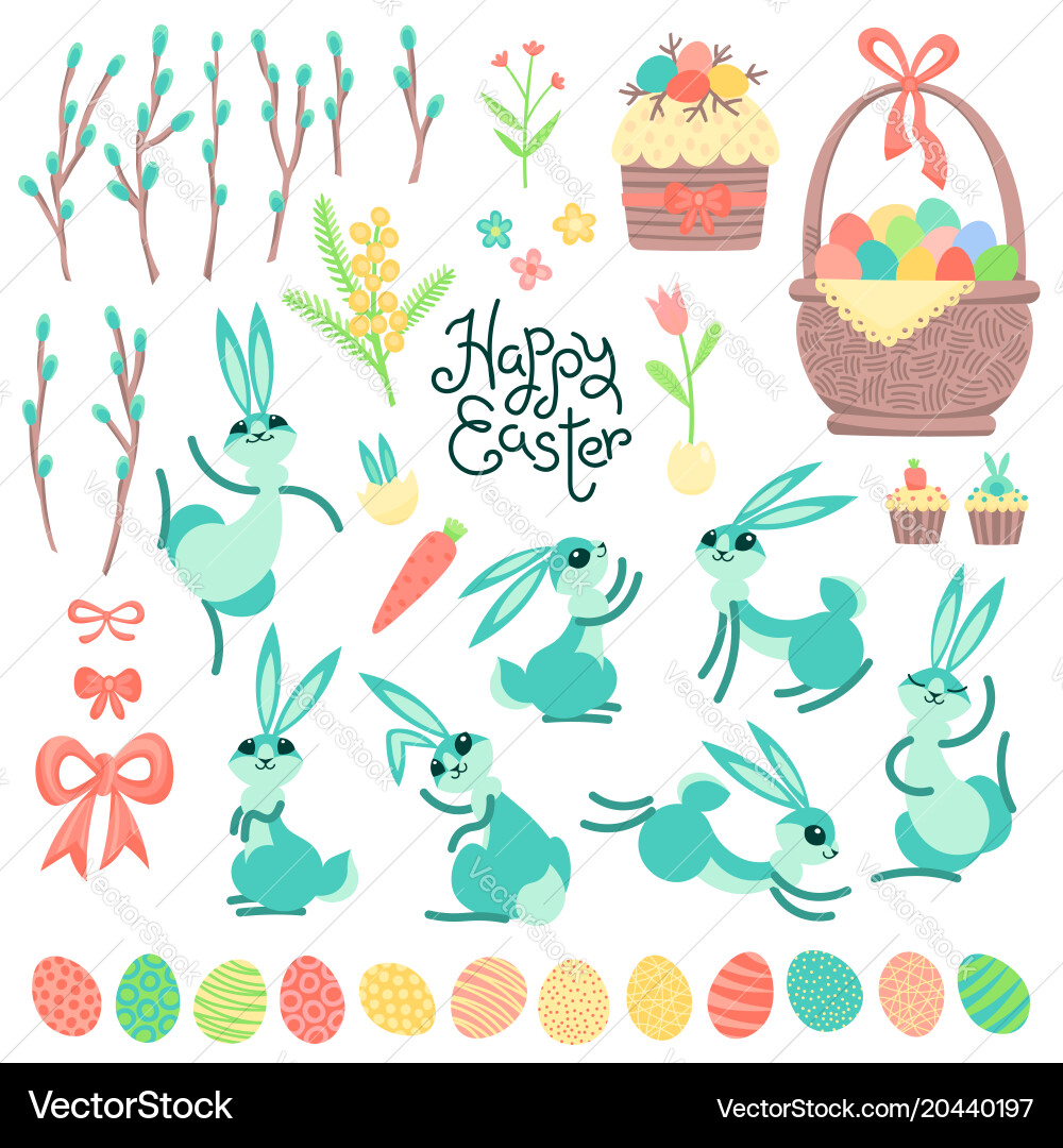 Set of design elements and characters for happy vector image