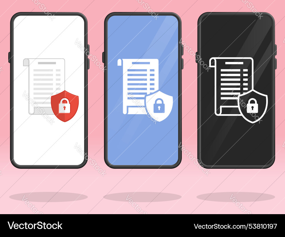Smartphone invoice shield lock encryption Smartphone invoice shield lock encryption vector image