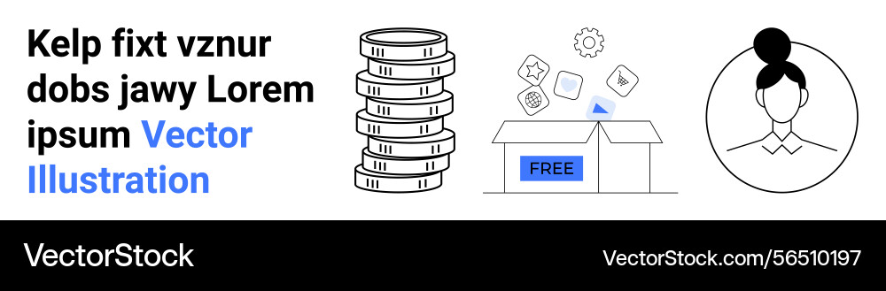 Stack of coins open box with free label Stack of coins open box with free label vector image