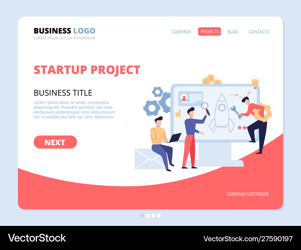 Startup project website landing page Startup project website landing page vector image