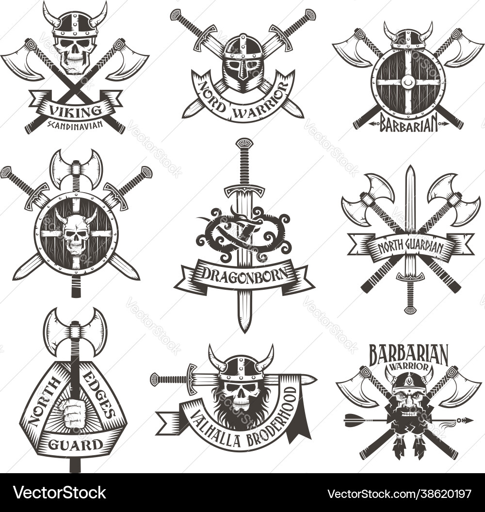 Viking Logo Set - Norse Symbols vector image
