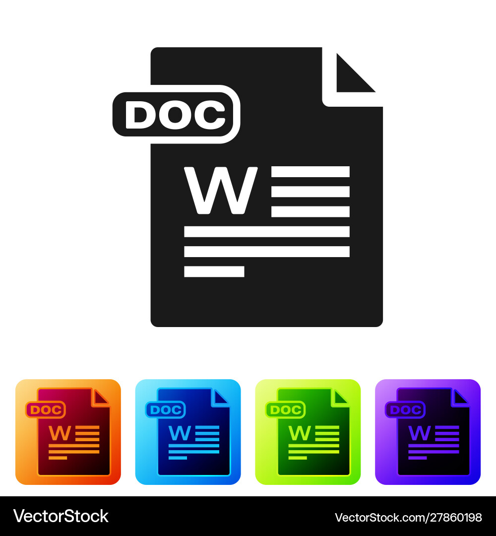 Black doc file document download button icon Black doc file document download button icon vector image