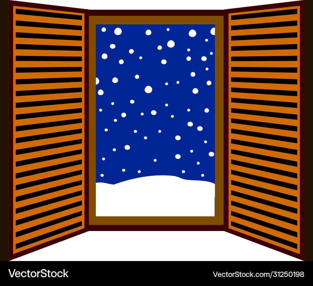 Blue open window frame with falling snow Vector Image