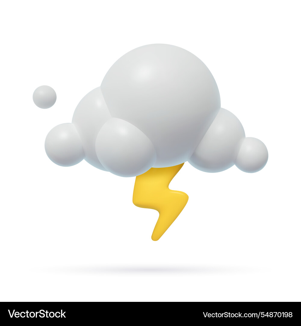 Cloud and thunder 3d weather icon realistic three Cloud and thunder 3d weather icon realistic three vector image