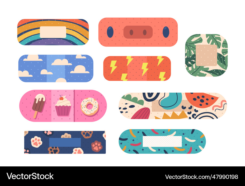 Collection of plasters in various shapes patterns Vector Image