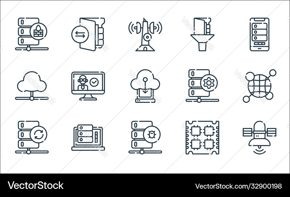 Datenbank- und Serverzeilen-Icons linear set Datenbank- und Serverzeilen-Icons linear set vektorbild