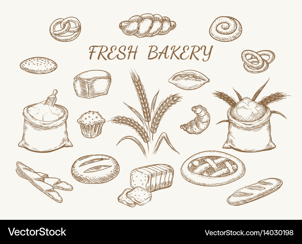 Fresh bakery elements sketch Vector Image