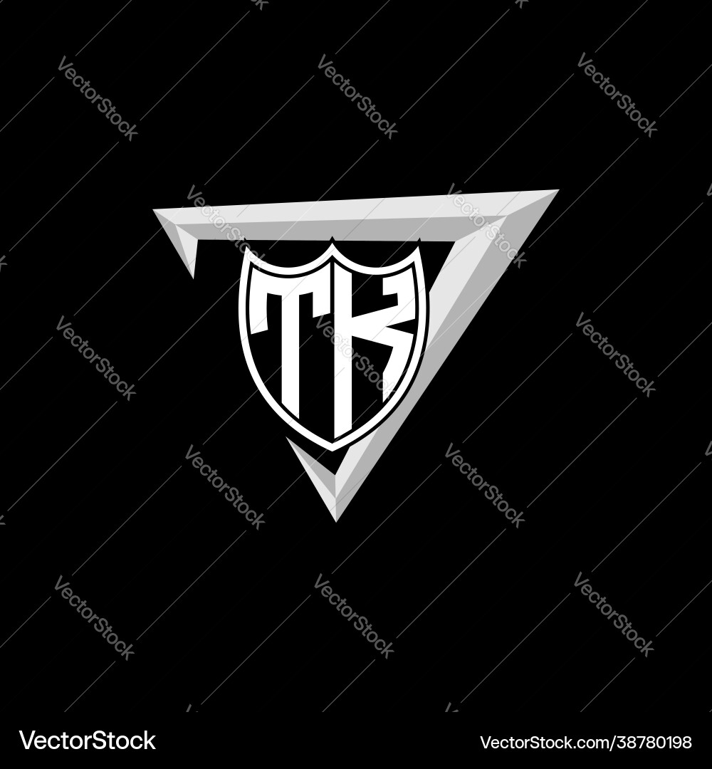 Initial letter t k shield shape with triangular Initial letter t k shield shape with triangular Vector Image