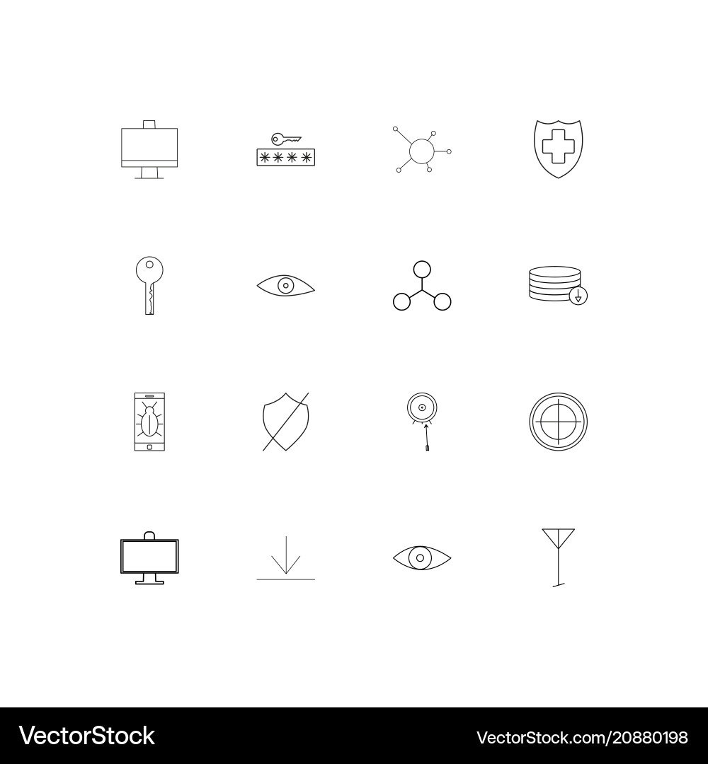Internet security linear thin icons set outlined Vector Image