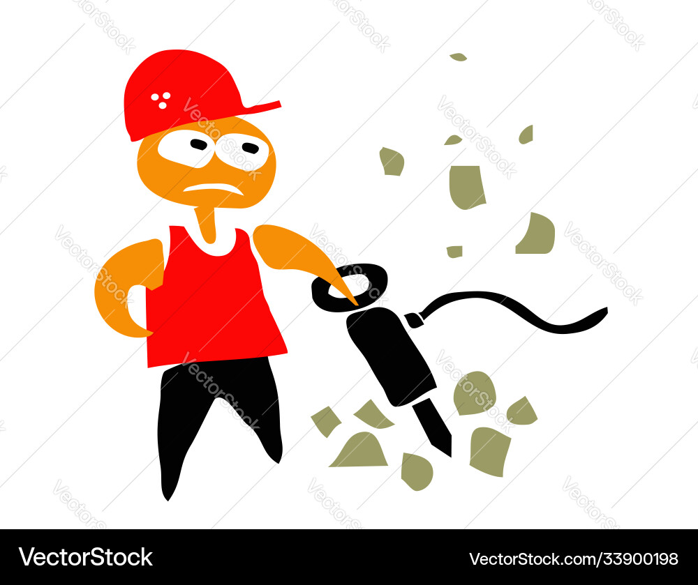Junge im roten Helm arbeitet mit einem Hammer Junge im roten Helm arbeitet mit einem Hammer vektorbild