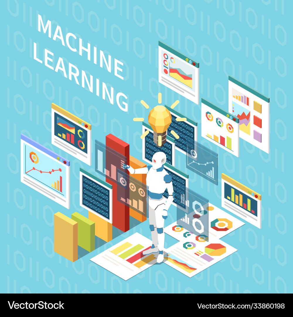 Machine learning isometric composition Vector Image