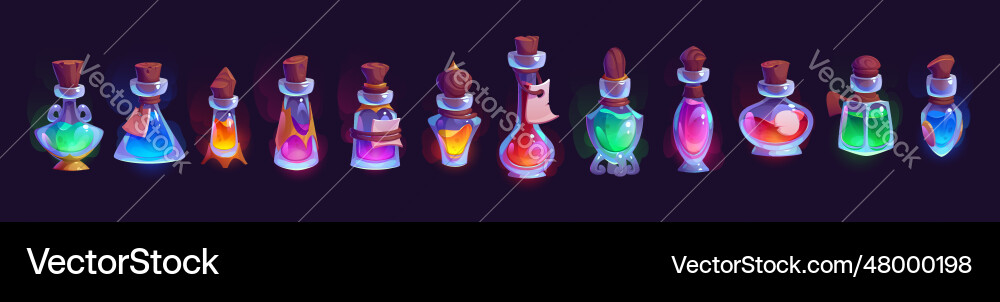 Magic elixir glass bottle with potion game Magic elixir glass bottle with potion game vector image
