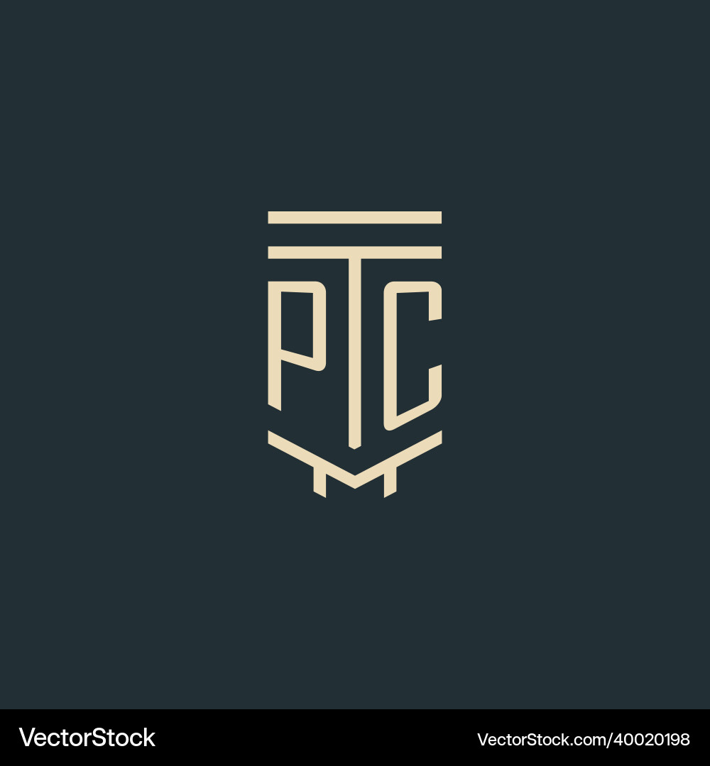 Pc initial monogram with simple line art pillar Vector Image