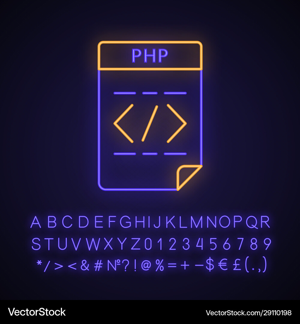 Php file neon light icon Php file neon light icon vector image