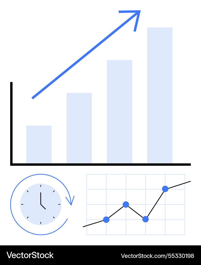 Progress growth chart with rising bar graph line Progress growth chart with rising bar graph line vector image