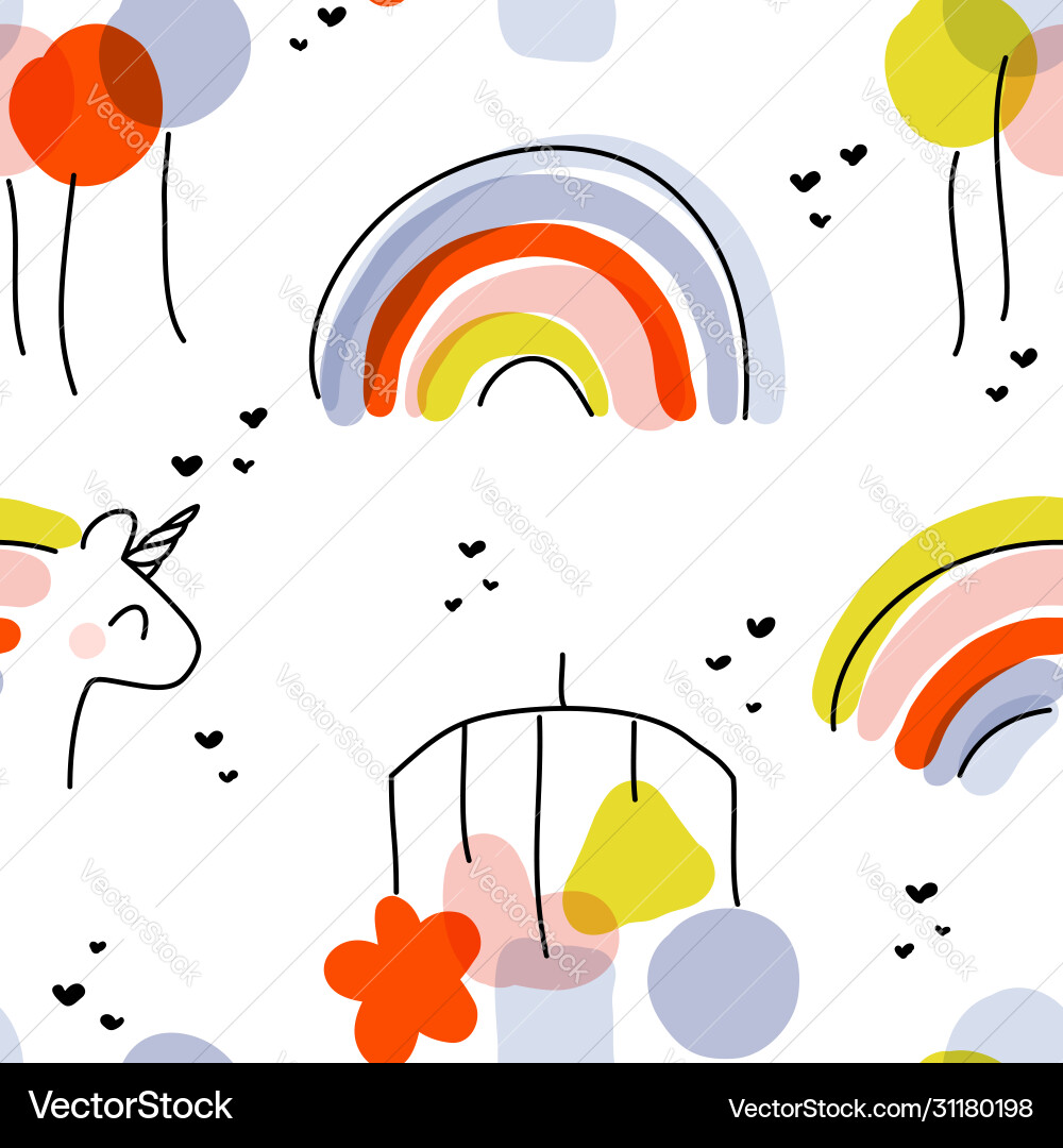 Rainbow Balloons & Unicorn Pattern Vector Image