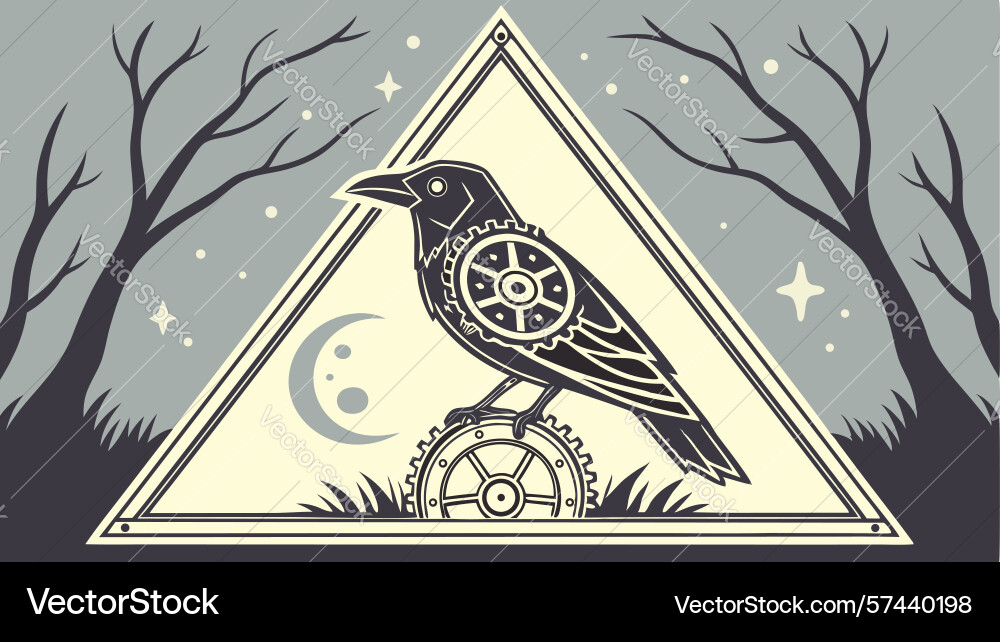 Raven on a triangle with celestial objects cosmic Vector Image