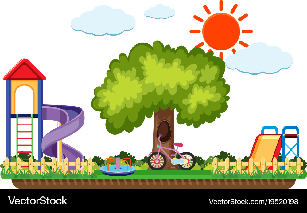 Scene of playground with slides at daytime Vector Image