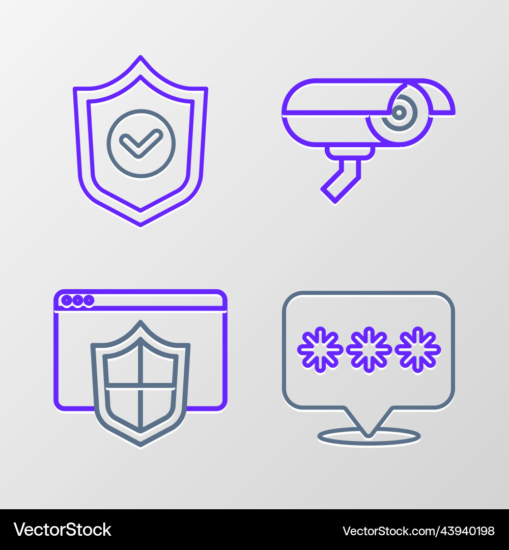 Set line password protection browser with shield Set line password protection browser with shield vector image