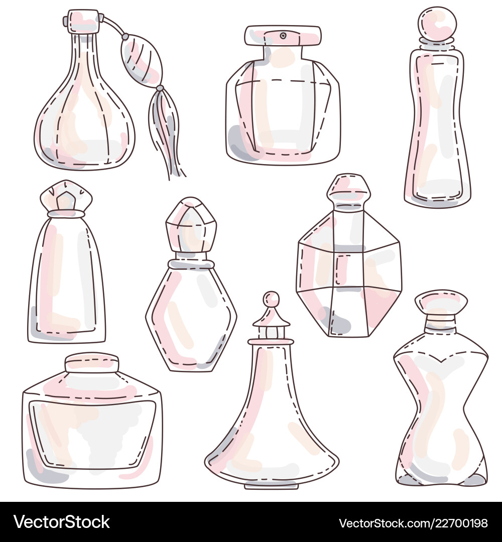 Set perfume in bottles different shapes Set perfume in bottles different shapes vector image