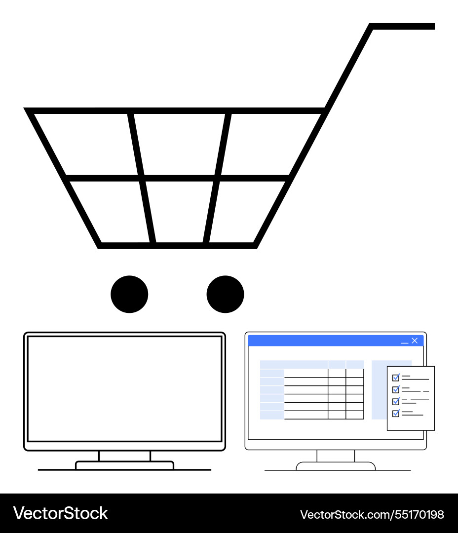 Shopping cart icon with computer monitors Vector Image