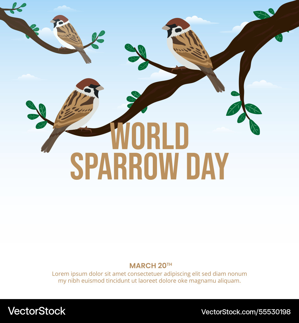 World sparrow day design with sparrows on a tree Vector Image