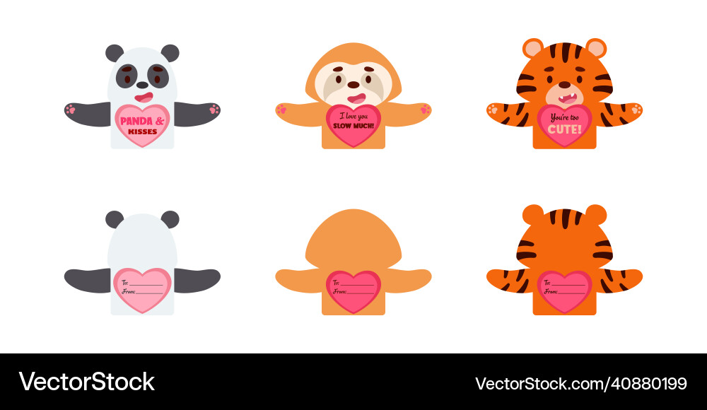 Cute animal valentines day gift cards candy Cute animal valentines day gift cards candy vector image
