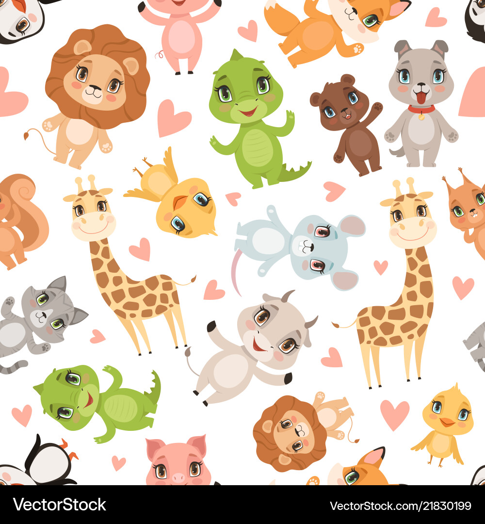 Cute Baby Animals Seamless Pattern Vector Image
